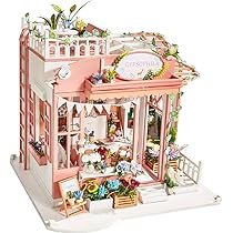展示品】ミニチュアドールハウス 白いお花の建物 ライトアップ可能